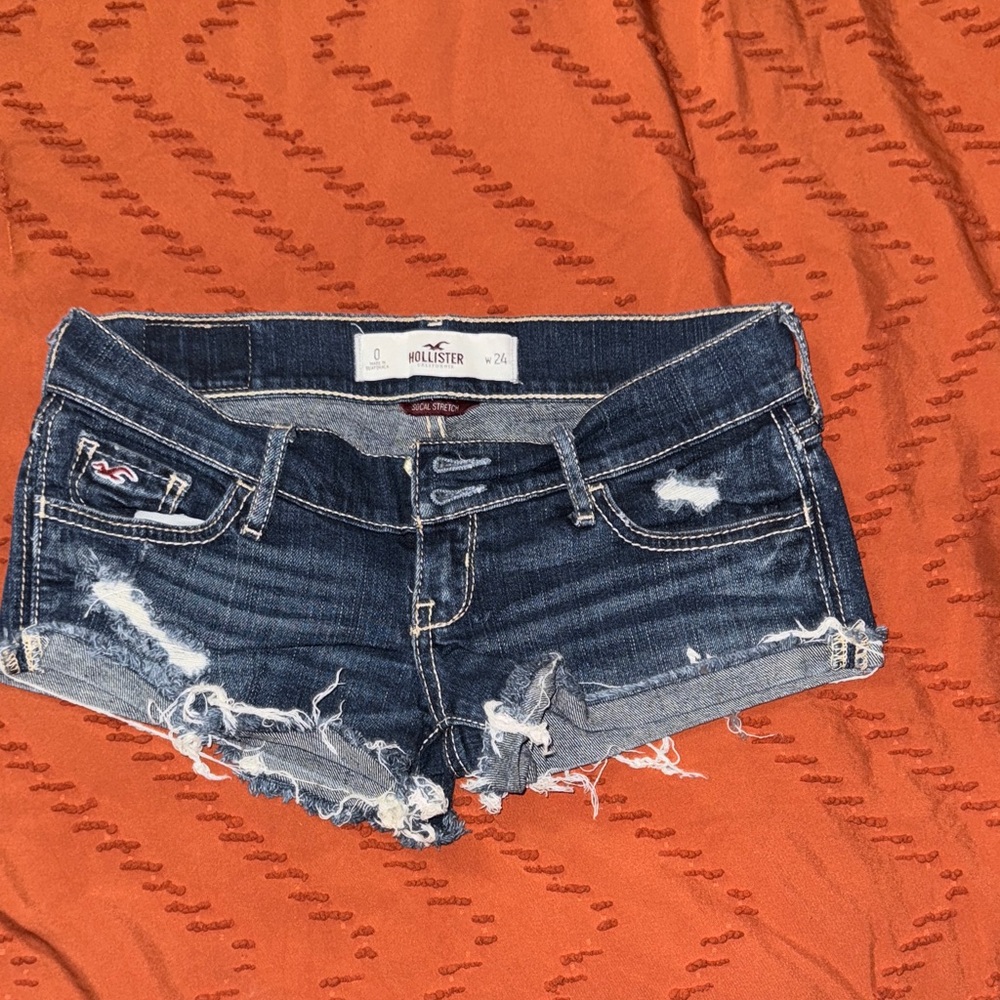 Hollister Women's Ripped Jean Shorts - Dark Blue